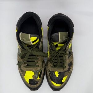 Valentino Neon Yellow and Olive Camouflage Sneakers